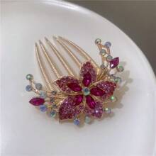 1 pieza Pinza de pelo decorativa con flor de piedras preciosas colorida y elegante, pasador de pelo de estilo chino de moda para mujeres - Multicolor - Ver 8