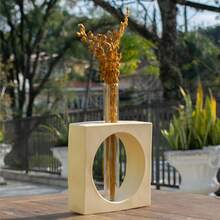 Handmade Decorative Solitaire Vase Cube 16.5cm In Mineral Resin With Glass Tube For Rack Living Room Sideboard Bookcase Window Office Table - Màu vàng - Xem 4