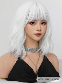 Unique And Exaggerated Short Curly Hair Wig With Bangs In Pure White Color, 14-Inch Synthetic Heat-Resistant Fiber, Perfect For Halloween, Parties, And Events. - White - View 6