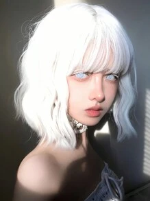 Unique And Exaggerated Short Curly Hair Wig With Bangs In Pure White Color, 14-Inch Synthetic Heat-Resistant Fiber, Perfect For Halloween, Parties, And Events. - White - View 4