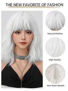 Unique And Exaggerated Short Curly Hair Wig With Bangs In Pure White Color, 14-Inch Synthetic Heat-Resistant Fiber, Perfect For Halloween, Parties, And Events. - White - View 10