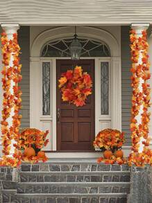 1 件秋季人造枫叶，华丽的秋季花环枫叶，悬挂植物绿化装饰，适用于卧室家居墙壁派对拱门公寓房间装饰，非常适合感恩节装饰、家居、婚礼、壁炉和圣诞节！，秋季装饰，秋季