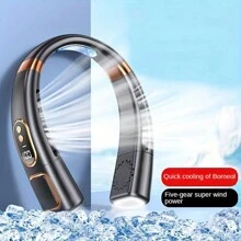 USB Neck Fan, Air Conditioner Fan, Portable Fan, Silent Continuous Operation Without Heat, With Display Screen, 5-Level Air Cooling Adjustment, Colorful Light And Long-Lasting Battery, Essential Back-To-School Supplies For Outdoor Sports, Travel, And Summer - Black - View 2