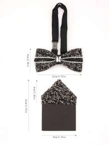 1 set Pajarita y pañuelo de bolsillo de unicolor de ABS (resina) con brillantes de strass para traje de otoño invierno boda fiesta cena actuación accesorio