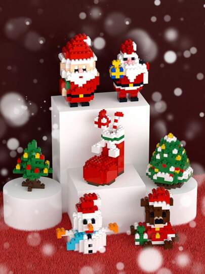 Christmas Decoration 1Set ABS Christmas Toy Building Blocks, Santa Claus Building Blocks, Stacking Toys, Holiday Gift Set, Christmas Gift, Christmas Decoration Building Blocks, Christmas Tree(The Packaging Is Random, And The Patterns And Colors Of Some Accessories Are Random) Room Decoration