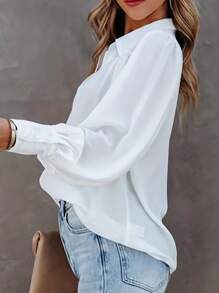 Women's Lantern Sleeve Shirt - 白色 - 查看 3