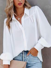 Women's Lantern Sleeve Shirt - 白色 - 查看 2