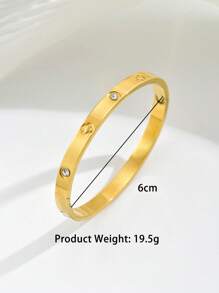 سوار من الفولاذ المقاوم للصدأ للسيدات المصنوع من مكون رباعي الأوراق مرصع بالماس، إكسسوار فاخر وراقي للمرأة - الذهبي - مشاهدة 2