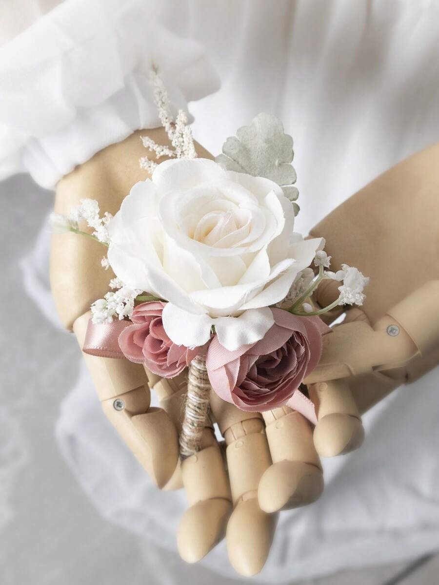 1 unidade de boutonnieres de rosas artificiais rosa-claro e marfim com alfinetes para casamento masculino, noivo e padrinhos, cerimônias de casamento, aniversários, jantares formais, festas, bailes de formatura e acessórios para o Dia dos Namorados.