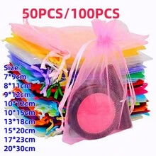 50/100个欧根纱礼品袋，多色混合糖果袋，餐具，万圣节圣诞节礼品袋，家居装饰，沙特国庆节礼品包装，沙特阿拉伯派对用品，适用于各种节日，派对，生日，婚礼，礼品，户外野餐，情人节，婚礼回礼糖果袋，珠宝包装欧根纱袋，旅行收纳袋，圣诞节情人节 - 彩色 - 查看 18