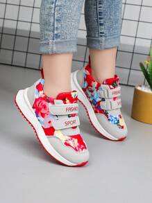 Children's Simple Floral Pattern Casual Fashion Sports Shoes, Hook And Loop Design, Suitable For Spring And Autumn Outdoor Activities