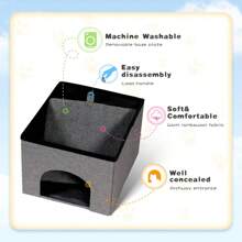Casa Cama para Mascotas Tipo Cueva 38x38x38 cm con Cojín Acolchado, Cubo Plegable Multifuncional 2 en 1, Refugio Cómodo para Perros y Gatos - Gris Oscuro - Ver 4