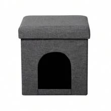Casa Cama para Mascotas Tipo Cueva 38x38x38 cm con Cojín Acolchado, Cubo Plegable Multifuncional 2 en 1, Refugio Cómodo para Perros y Gatos - Gris Oscuro - Ver 2
