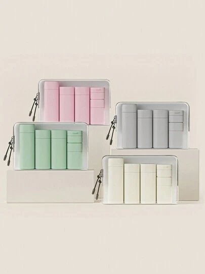 5件/套旅行补充瓶套装软管补充瓶套装化妆品洗发水沐浴露面霜挤压管乳液瓶可携带上飞机便携式补充瓶