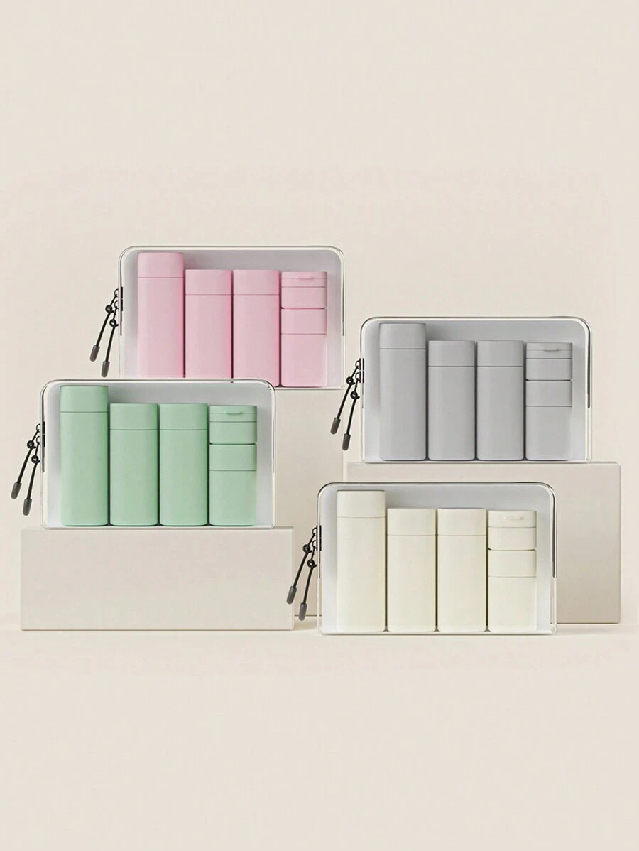 5件/套旅行补充瓶套装软管补充瓶套装化妆品洗发水沐浴露面霜挤压管乳液瓶可携带上飞机便携式补充瓶 - 彩色 - 查看 1