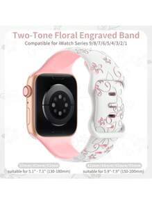 Floral Carved Apple Watch Bands, 41mm 40mm 44mm 45mm 42mm 38mm 49mm 42mm(S10) 46mm Women's Cute Flower, Soft Silicone Sports Band Compatible With Apple Watch Series 10 SE 9 8 7 6 5 4 3 2 1 Ultra
