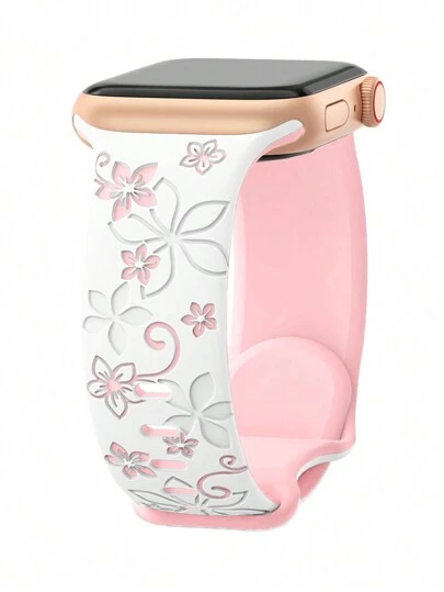Floral Carved Watch Band, Compatible With Apple Watch Band 41Mm 40Mm 44Mm 45Mm 42Mm 38Mm 49Mm 46Mm, Cute Flowers, Soft Silicone Sport Band Compatible With Apple Watch Series 11 10 Se 9 8 7 6 5 4 3 Ultra, Women'S Fashion Floral Elements Watch Band