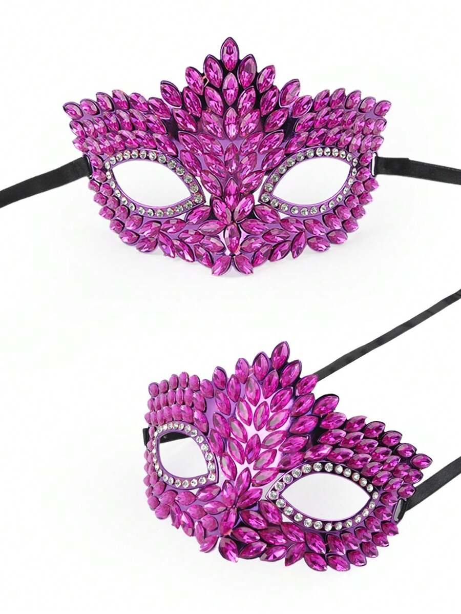 1 件紫色水钻半脸面具适合万圣节圣诞节、化妆舞会、酒吧派对、角色扮演闪光钻石面具 - 紫色面具 - 查看 1
