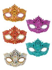 1 件紫色水钻半脸面具适合万圣节圣诞节、化妆舞会、酒吧派对、角色扮演闪光钻石面具 - 紫色面具 - 查看 8