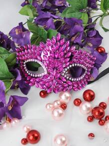 1 件紫色水钻半脸面具适合万圣节圣诞节、化妆舞会、酒吧派对、角色扮演闪光钻石面具 - 紫色面具 - 查看 3