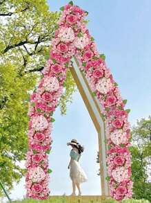 19.68in Artificial Flower Arrangement, Wedding Hotel Banquet Long Table Flowers, Wedding Arch Flower Arrangement, Wedding Party Decoration Floral Arrangement Wall Backdrop Realistic Wall Floral Decor - 深粉紅色 - 查看 1