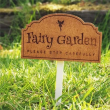 1pc Mini Creative Fairy Garden Sign, "Fairy Garden Walk Carefully", Wooden Craft Ground Stake, Suitable For Outdoor Miniature Landscape Decor, Photography - Multicolor - View 1