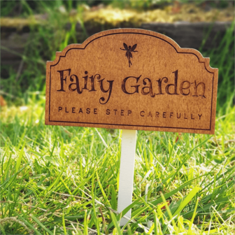 1pc Mini Creative Fairy Garden Sign, "Fairy Garden Walk Carefully", Wooden Craft Ground Stake, Suitable For Outdoor Miniature Landscape Decor, Photography