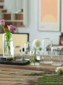 1pc helder glas bloemenvaas met rechte hals, kleine/middelgrote/grote glazen vaas, rozenbloemhouder, woondecoratie, kantoordecoratie, slaapkamerdecoratie