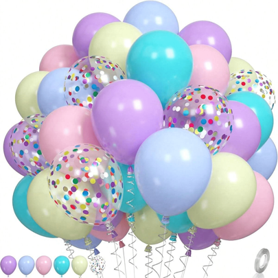 52pcs 12 Inch Pastel Latex Balloons, Gold Glitter Balloons, Pastel Colored Balloons For Pastel Party Decorations, Pastel Rainbow Party, Birthday, Wedding Festival Decoration Balloon Supplies,
