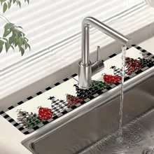 1pc Christmas Tree Pattern Absorbent Quick-Dry Mat, Bathroom Kitchen Countertop Faucet Absorbent Drying Mat, Office Commercial Farm Home Faucet Decorative Draining Mat - Multicolor - View 1