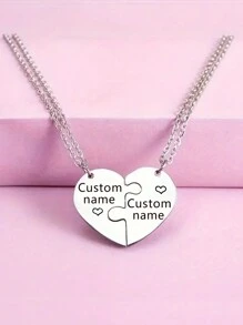 One Personalized Customized Name Necklace Set, Which Can Customize The Names Of Mother And Daughter, Father And Daughter, Sisters And Family Members. Only Two Names Can Be Customizedback To School Winter Gift Ideas Boy Girl Valentine's Day - Silver - View 3