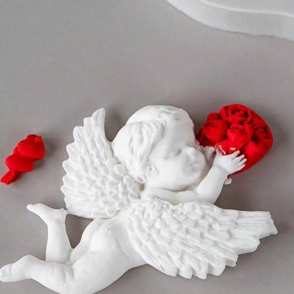 Molde de silicona en forma de ramo de ángel cupido para manualidades, decoración de repostería, jabón, piedra o yeso