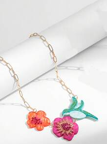 1pc Floral & Bird Design Acrylic & Alloy Rhinestone Necklace