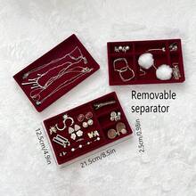 1-4pcs Burgundy Velvet Jewelry Display Tray, Drawer Organizer Box For Rings, Earrings, Necklaces - Burgundy - View 3