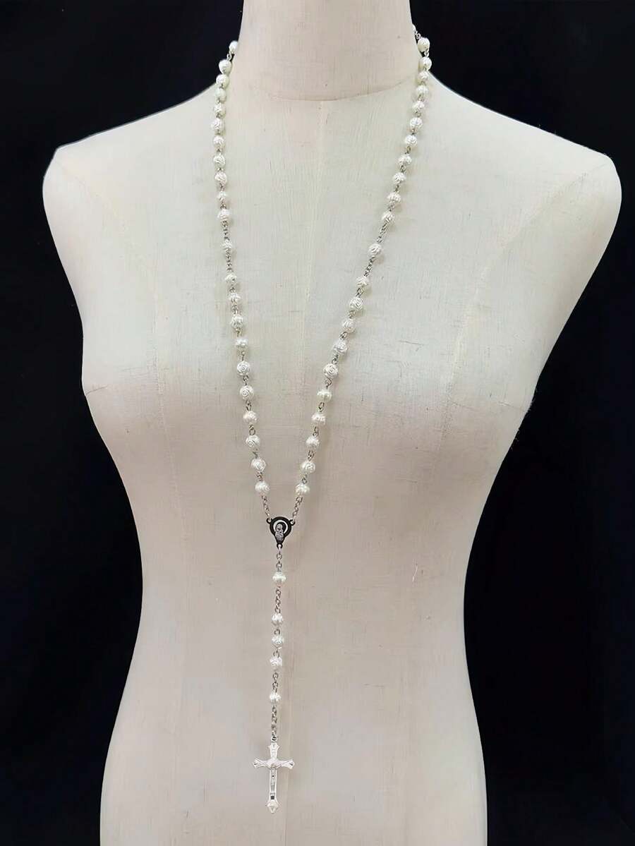 1 chiếc vòng cổ thời trang hình thánh giá Đức Mẹ Đồng Trinh phù hợp để phụ nữ đeo hàng ngày (Độ dài mặt dây chuyền thánh giá thay đổi ngẫu nhiên) - Bạc - Xem 1