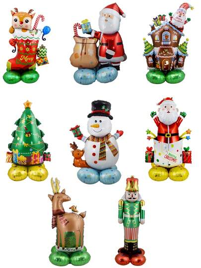 1set Giant Base Christmas Balloon, Santa Claus, Snowman, Deer, Christmas Tree, Stocking, House Shaped Christmas Decoration Balloons, Christmas