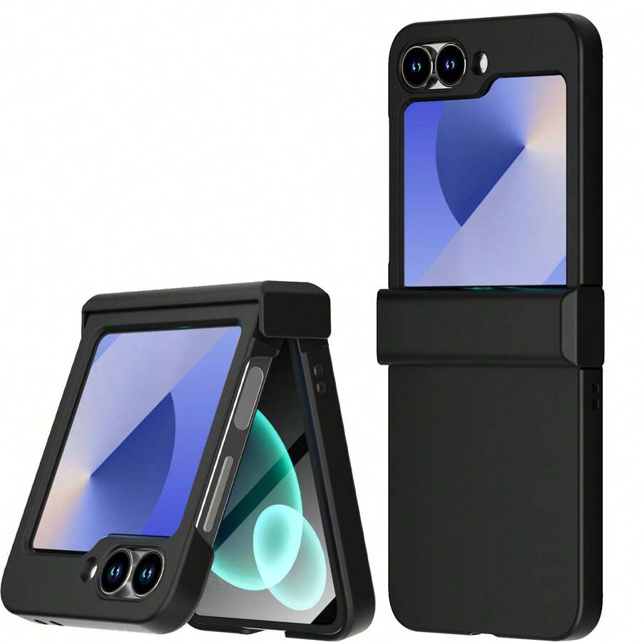 1Pc Glitter Phone Case With Hinge Protection Shockproof Rugged Sparkle Bling Cute Protective Cover Compatibility With Samsung Galaxy Z Flip 6 2024 - Black - View 1