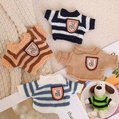 1 件 20 厘米毛绒小狗玩偶穿着条纹衣服，毛绒玩偶穿着纯白色毛衣，卡通绵羊针织刺绣毛绒玩偶衣服，带有圣诞节印花的泰迪熊毛衣，黄色毛绒玩偶服装