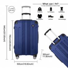 Lightweight ABS Trolley Case With Combination Lock And 4 Wheels For Business Travel Men & Women 19 Inch Carry On Cabin Suitcase 24 Inch And 28 Inch Check-In Luggage - 寶藍色 - 查看 7