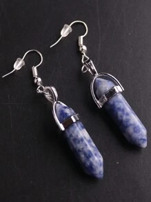 1對高時尚天然石六角柱長耳環，紫晶玫瑰石英紅玉髓療癒能量女性珠寶 - Hexagonal - 查看 17