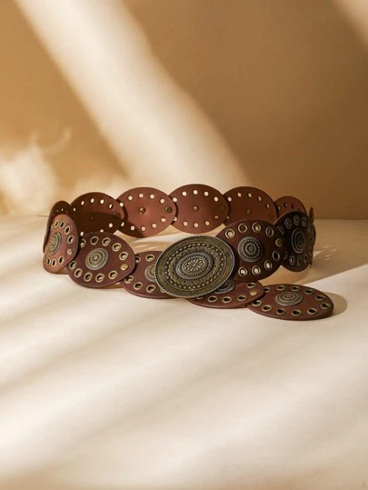 1 件铆钉装饰腰带，带波尔卡圆点波西米亚休闲腰带，PU 休闲牛仔腰带，多功能适用于户外、节日、通勤、西部腰带夏季、学校秋季、秋季、万圣节、万圣节