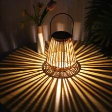 1pc Handwoven Rattan Lantern, Vintage Classic Outdoor Rattan Crafted Lantern With Solar Powered Warm White Light, Suitable For Garden, Patio, Lawn, Villa, Camping, Decorative Table/Hanging Lamp