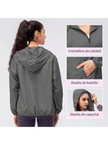 Chaqueta de sol para mujer Outdoor Secado rápido Cortaviento Impermeable Protección UV - Gris - Ver 2