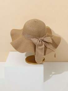 3件套女士沙滩手提包（带肩带）、女士沙滩帽和化妆包、字母A-Z沙滩配饰包、带侧袋的个性化礼品包、带围巾的沙滩包、女士卡其色波浪沙滩遮阳帽 - 卡其色 - 查看 5