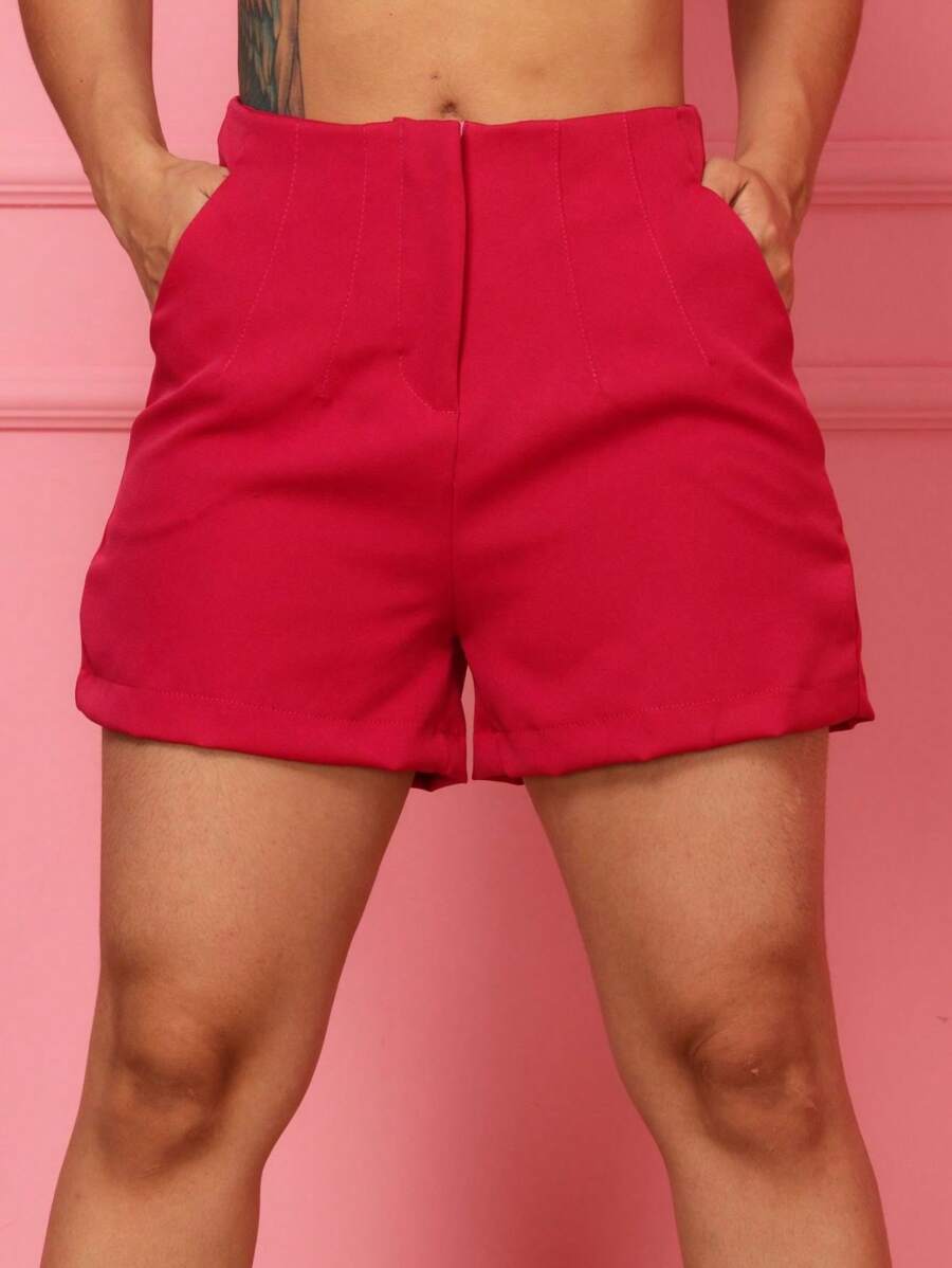 Women's High Waist Tailor Za Short - 玫紅色 - 查看 1