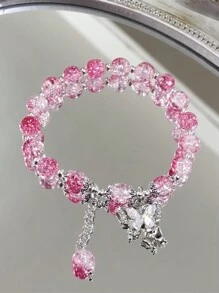 1pc Fashionable Sweet Butterfly & Beaded Bracelet, Perfect Gift For Friends Or Besties