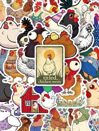 50pcs Chicken Doodle Stickers, Cartoon Animal Stickers For DIY, Luggage, Skateboard, Waterproof,School Supplies,Back To School