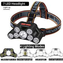1pc Super Bright 7 LED Headlamp USB Rechargeable Headlights 4 Modes Waterproof Built-In Battery Outdoor Camping Fishing Flashlight