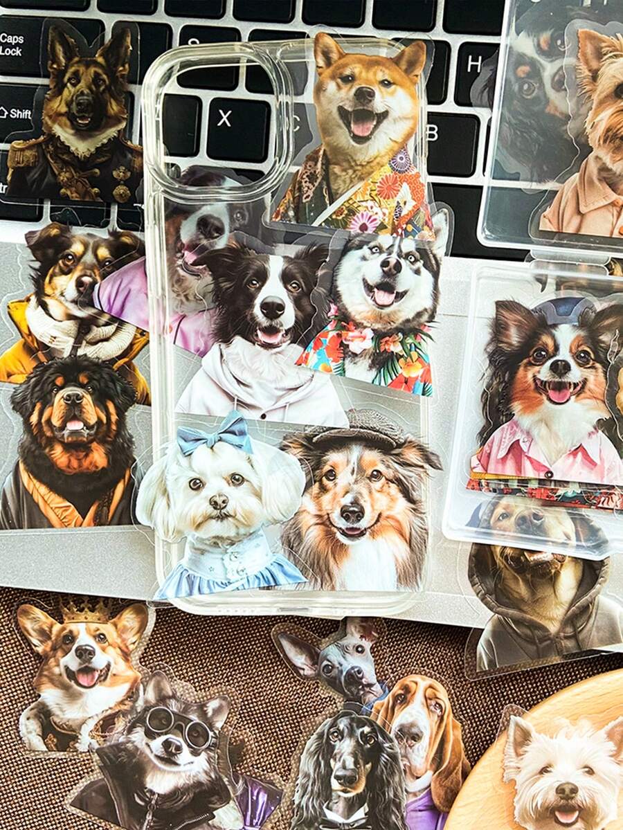 50 Stücke süße Welpen Aufkleber, kreative durchsichtige dekorative Aufkleber für Handyhülle, Planer, Flasche, wasserfest