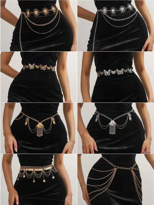 1 peça Corrente de Metal com Borla, Pingente de Borboleta e Girassol Estilo Hip Hop Moda Corrente de Cintura para Mulheres